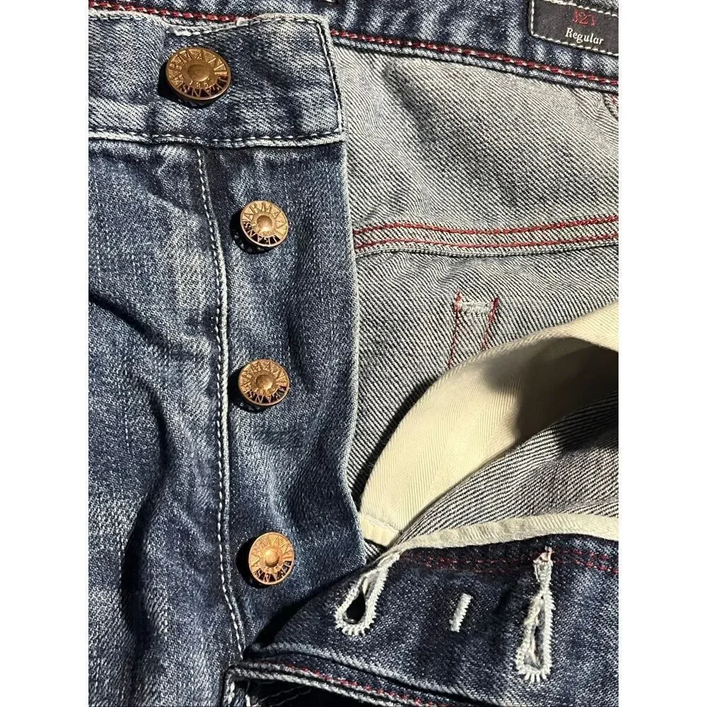 Armani J21 Regular Fit Distressed Button Fly Jeans